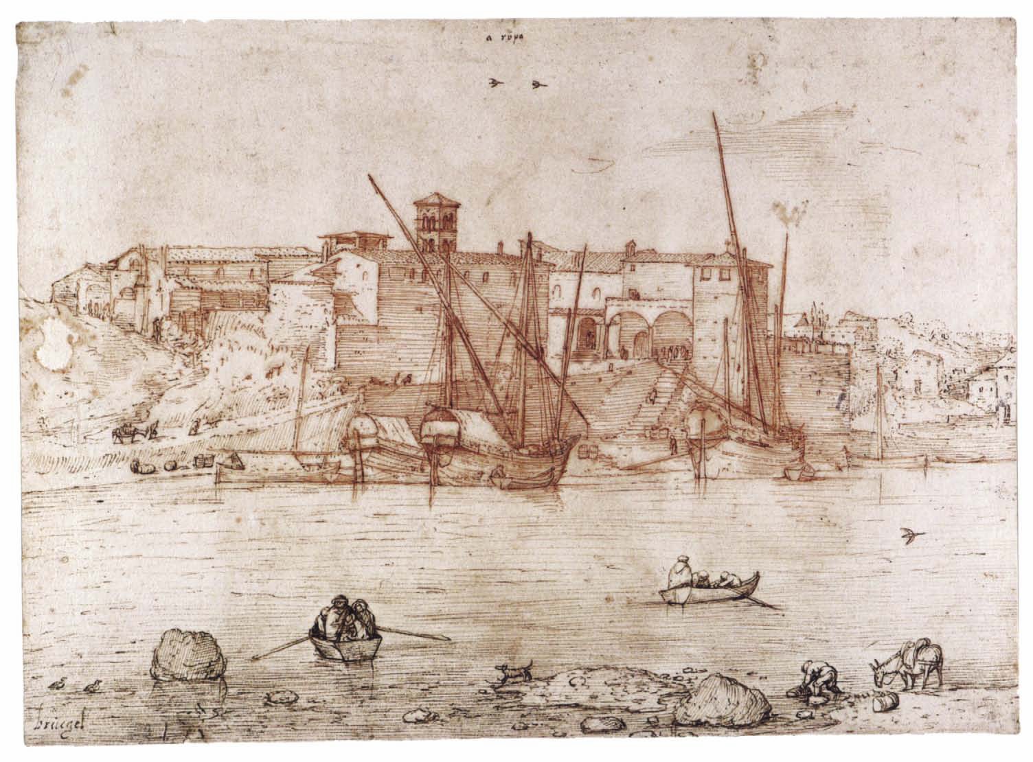 Vue de Ripa Grande, Rome, par Bruegel l'Ancien (vers 1552-1553)