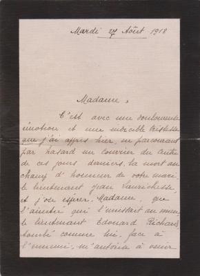 Andrée Richard à Gabrielle, Chambon-sur-Voueize, 27 août 1918